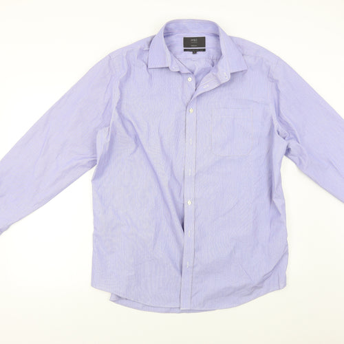 M&S Mens Blue Striped   Dress Shirt Size 17