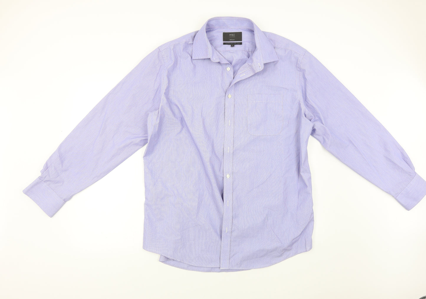 M&S Mens Blue Striped   Dress Shirt Size 17