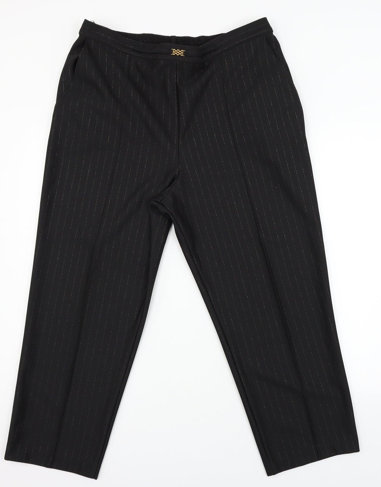 M&S Womens Black Striped  Trousers  Size 20 L24 in - glitter stripes