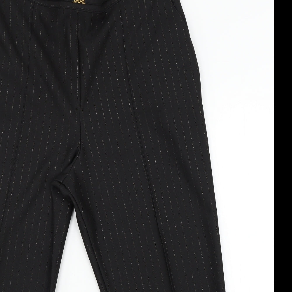 M&S Womens Black Striped  Trousers  Size 20 L24 in - glitter stripes