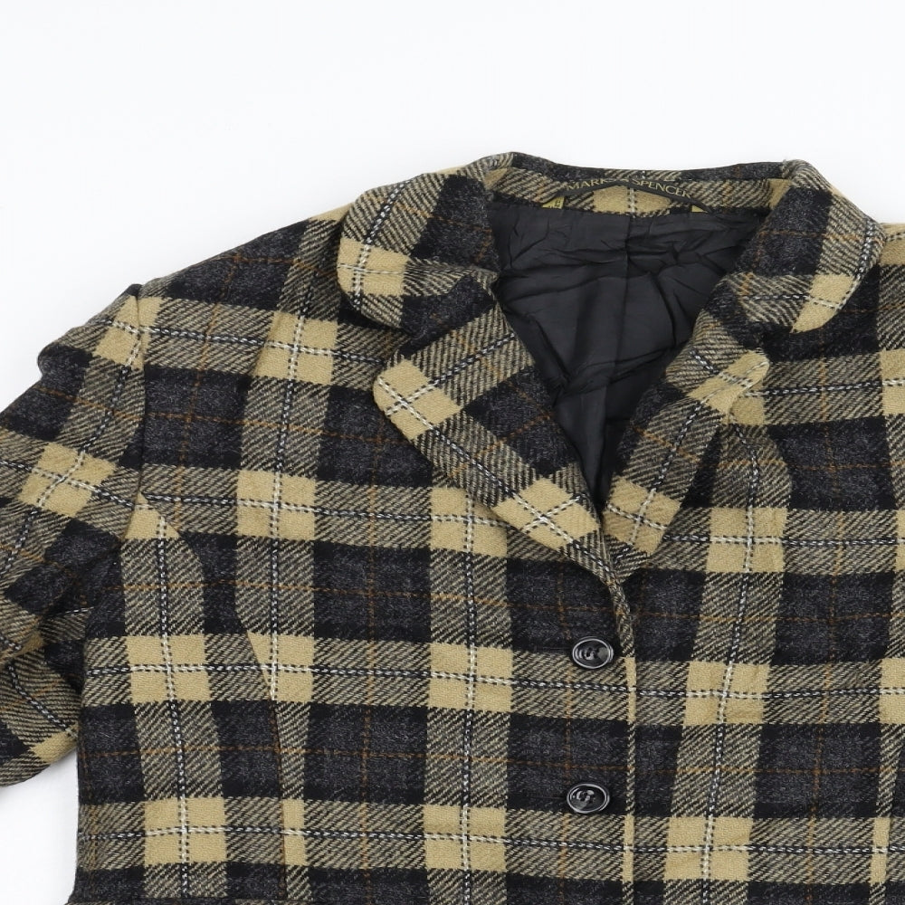 Marks & Spencer Womens Brown Check Knit Jacket Coatigan Size 14