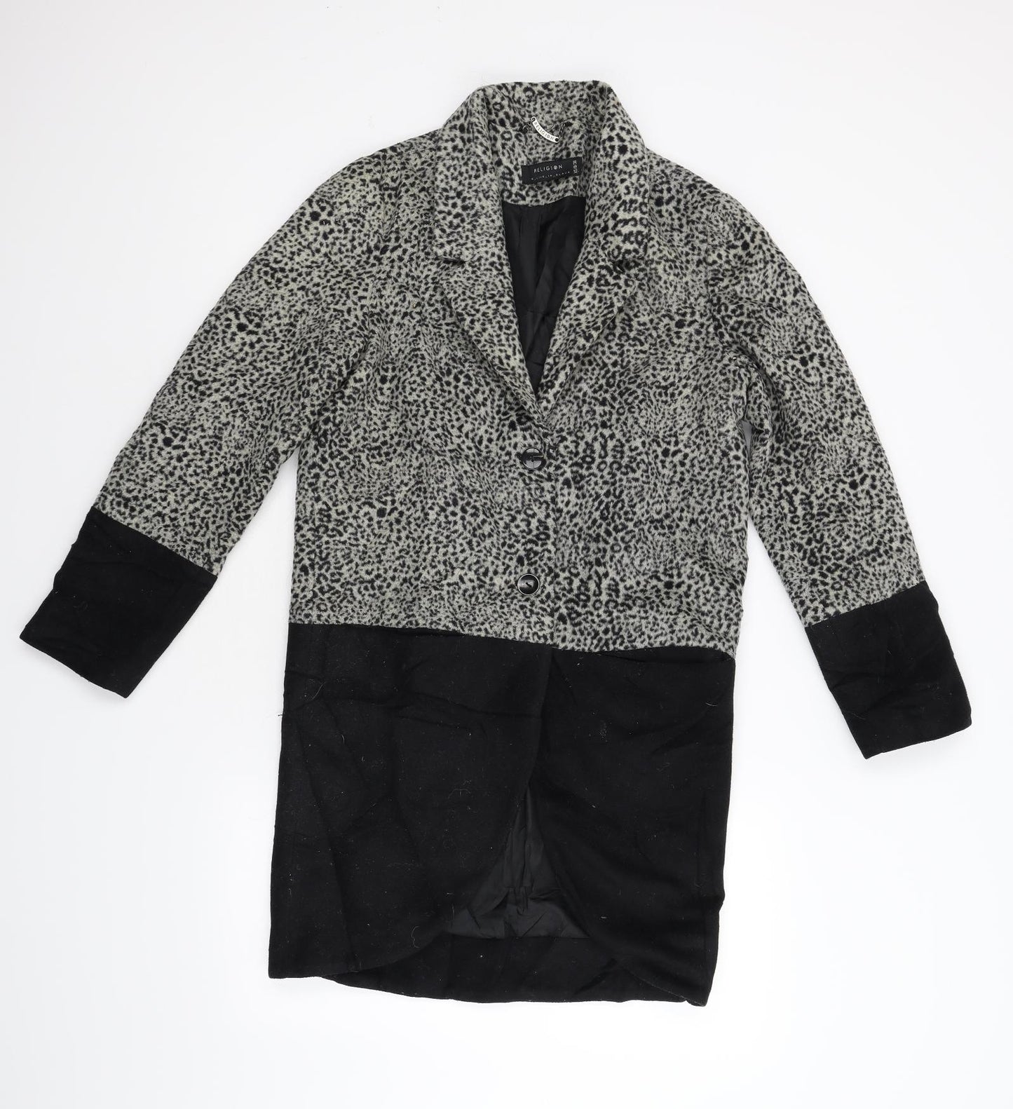 Religion Womens Black Animal Print  Overcoat Coat Size 8