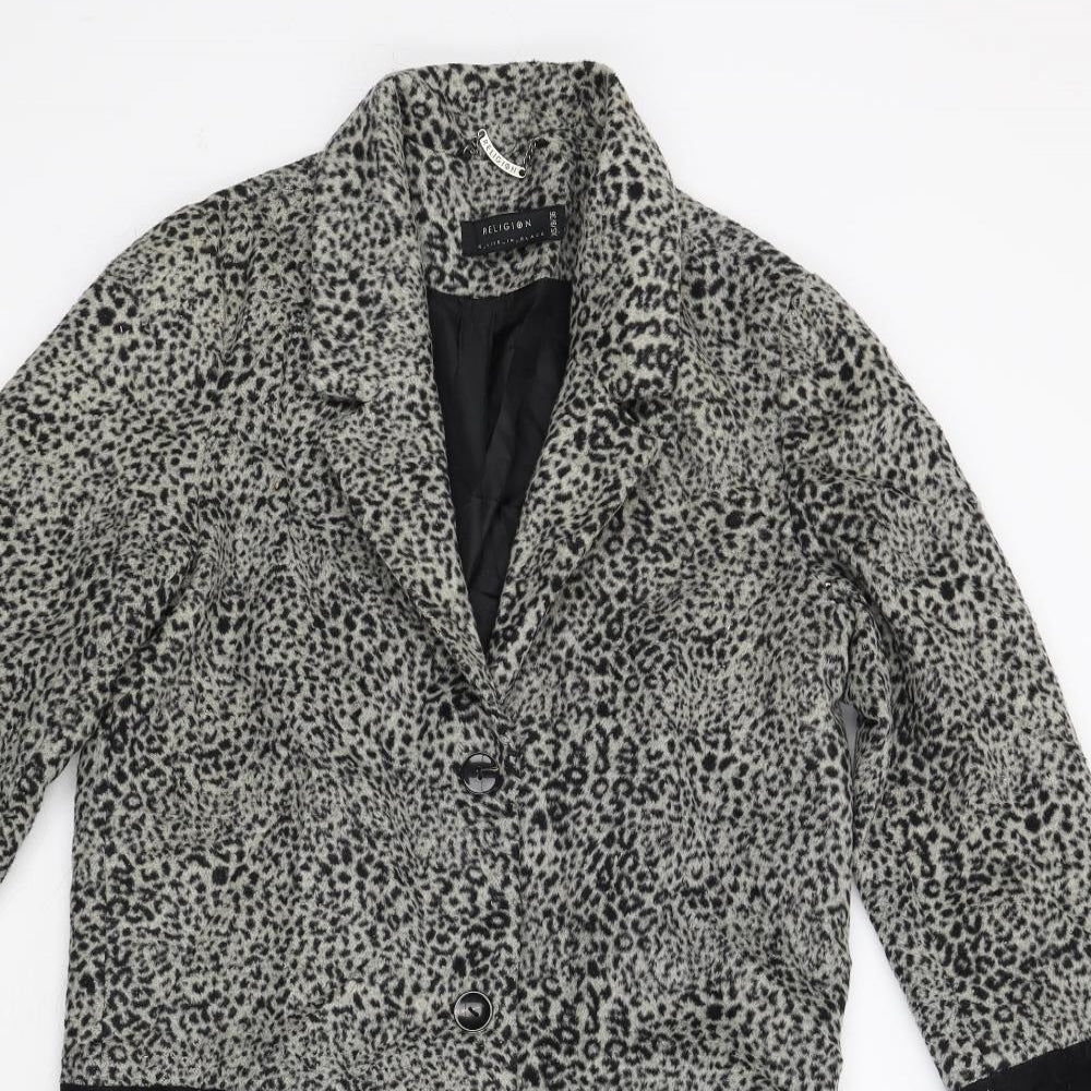 Religion Womens Black Animal Print  Overcoat Coat Size 8