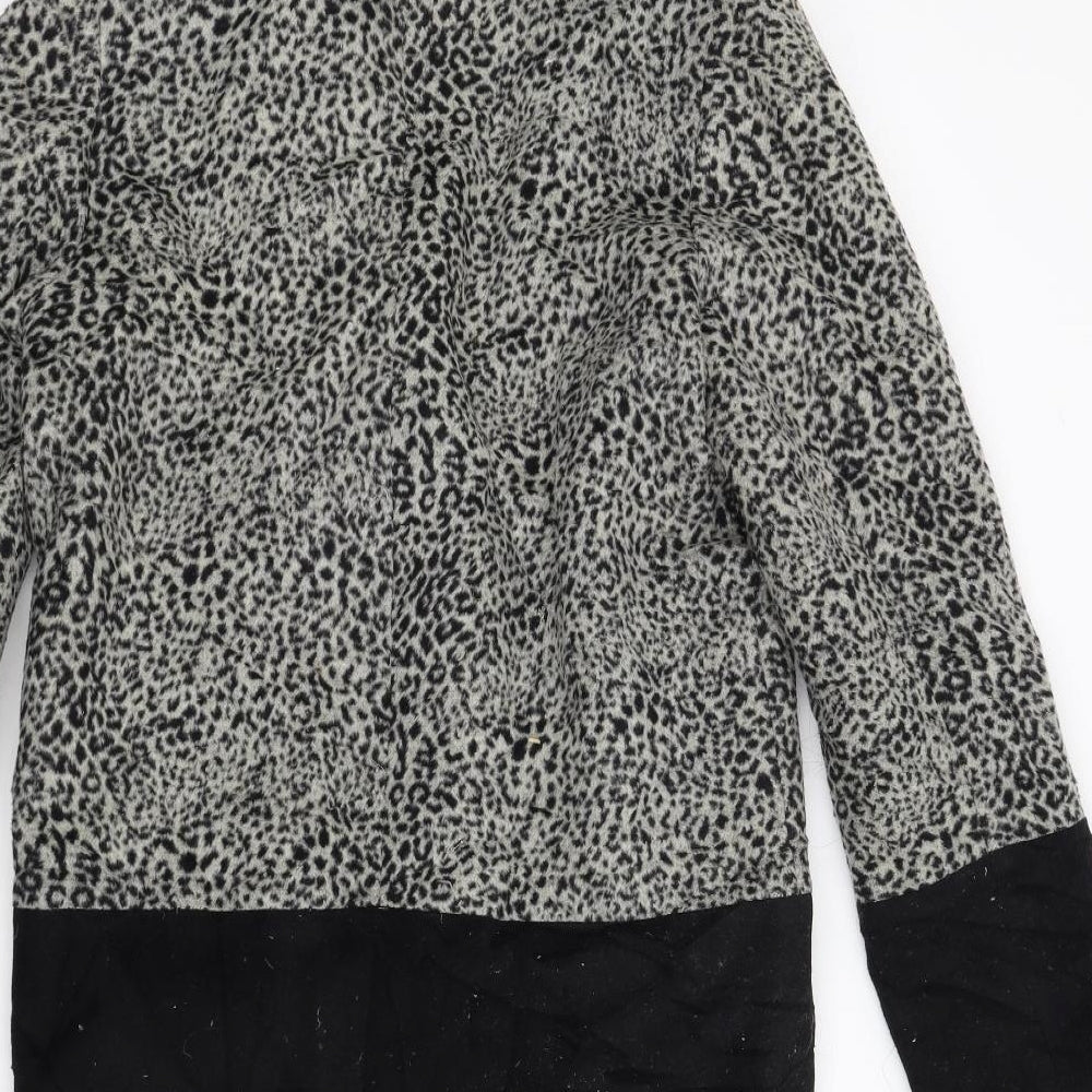 Religion Womens Black Animal Print  Overcoat Coat Size 8