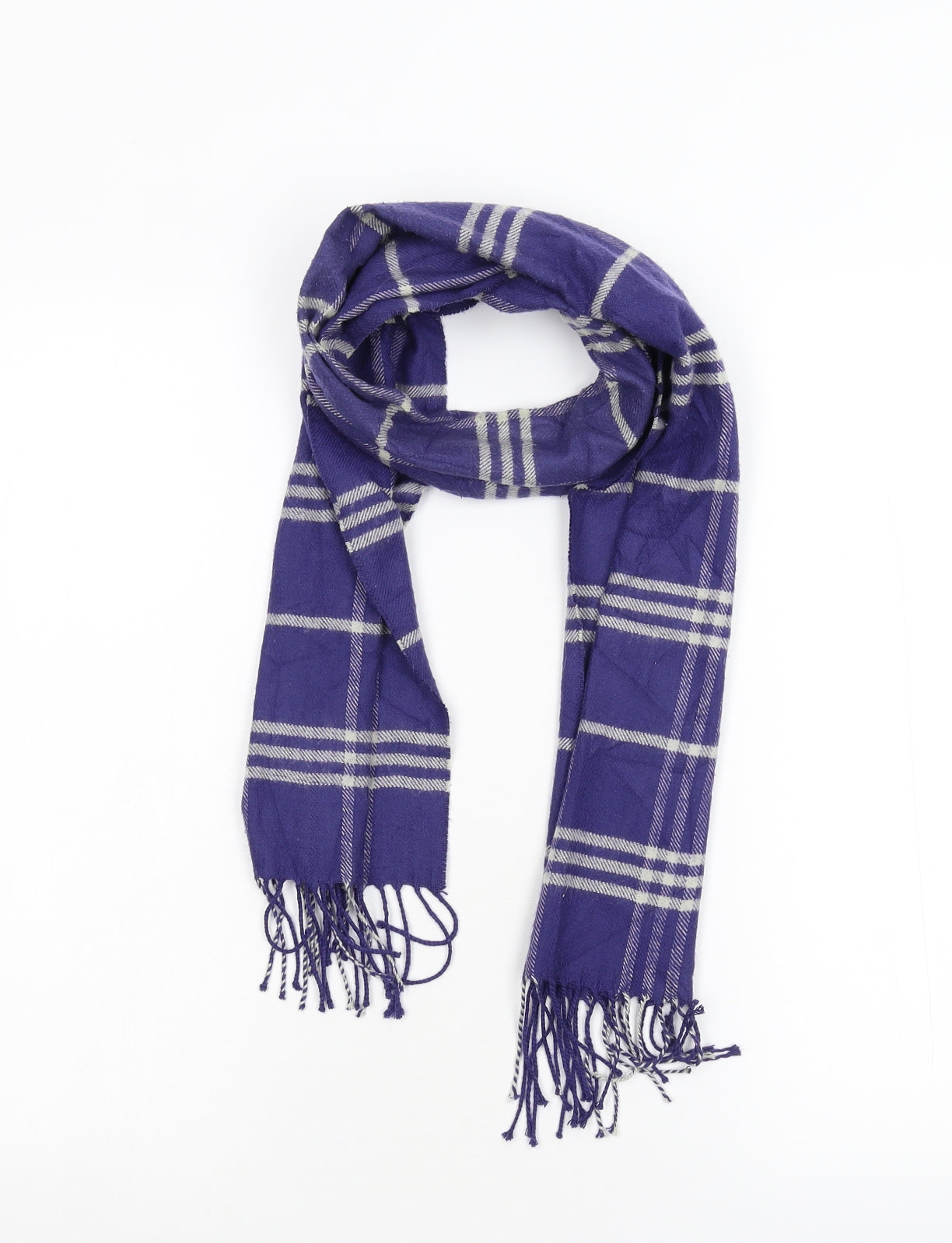Preworn Unisex Blue Plaid  Scarf  One Size