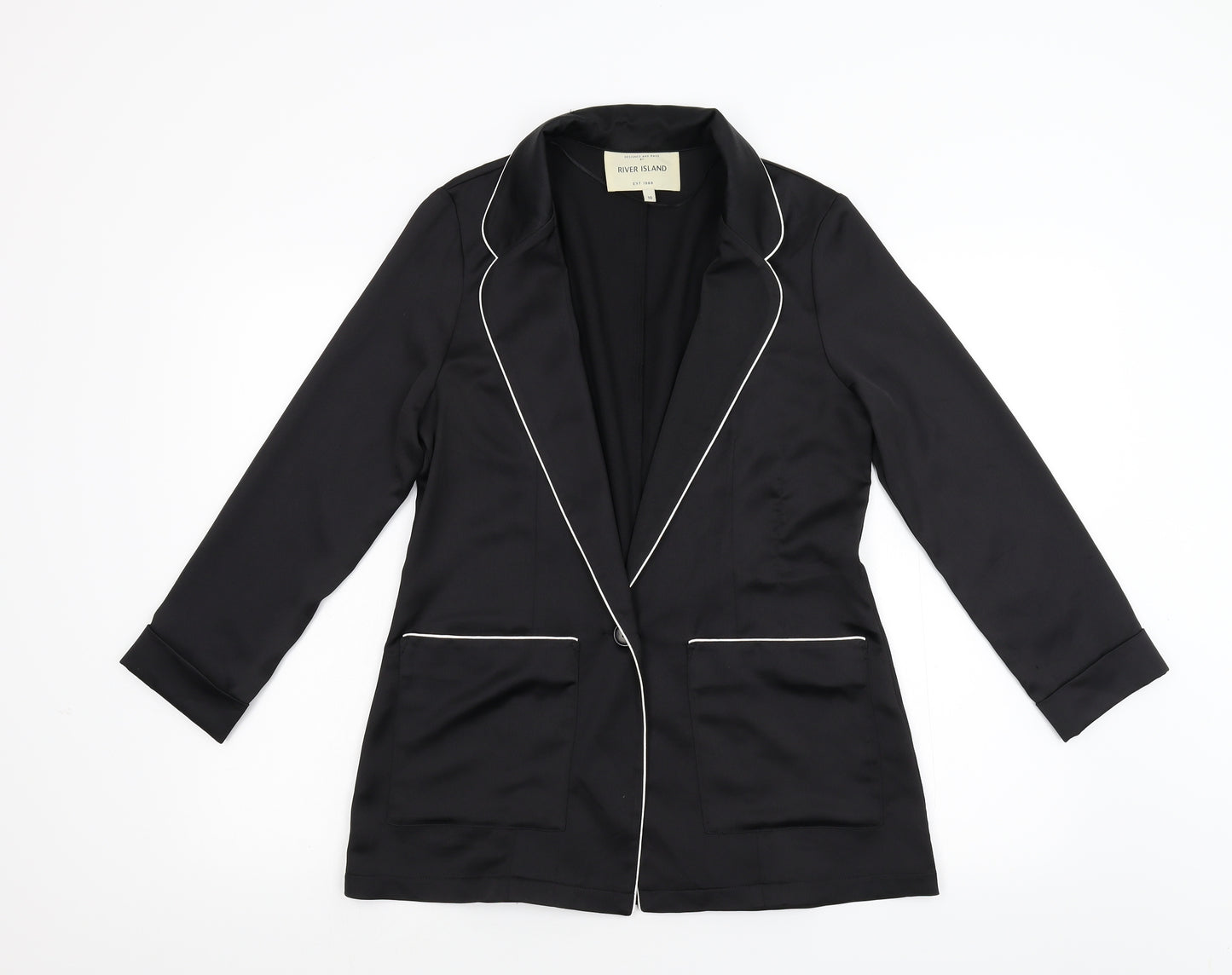 River Island Womens Black  Satin Jacket Blazer Size 10