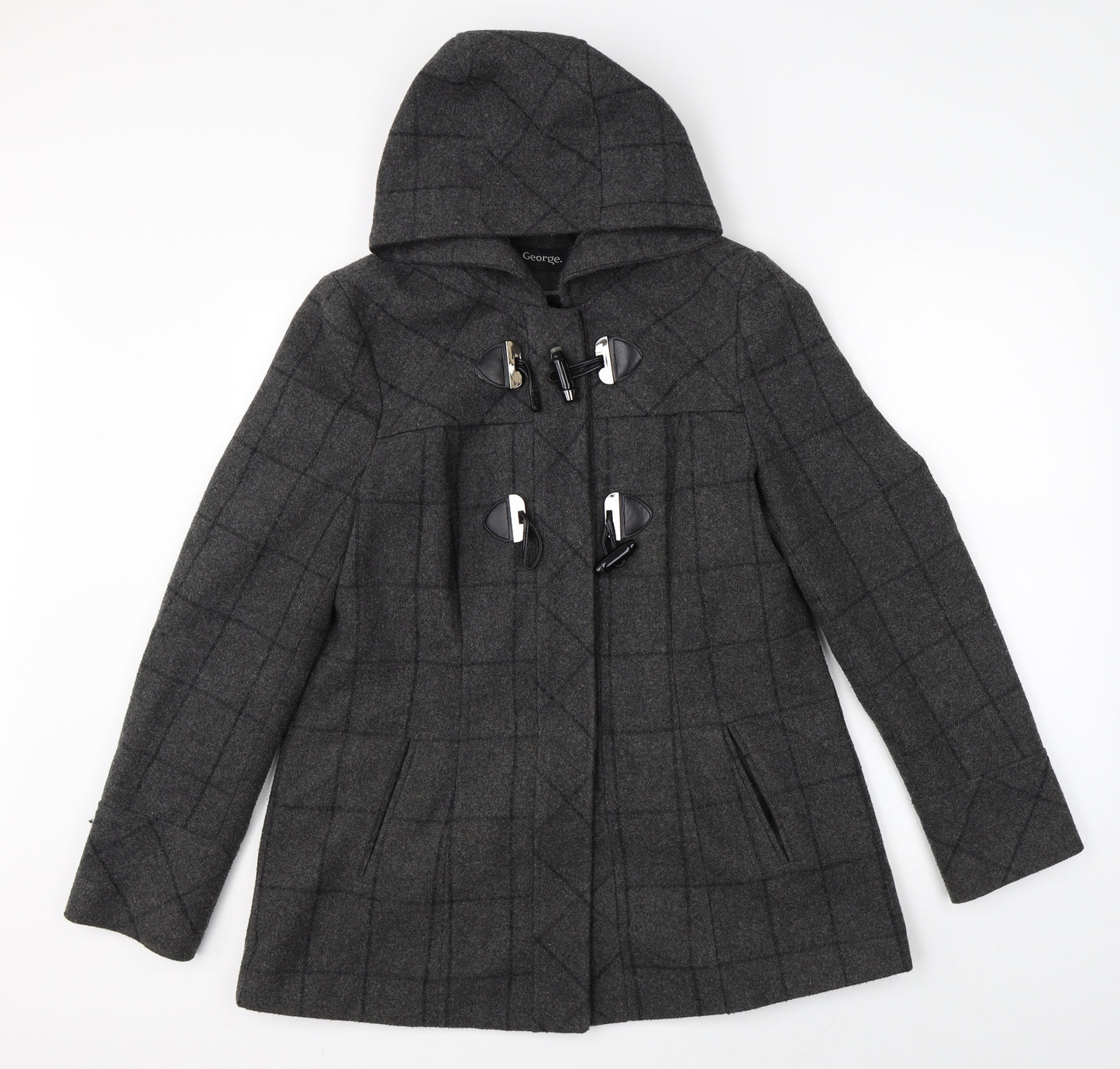 George Womens Grey Check  Overcoat Coat Size 12