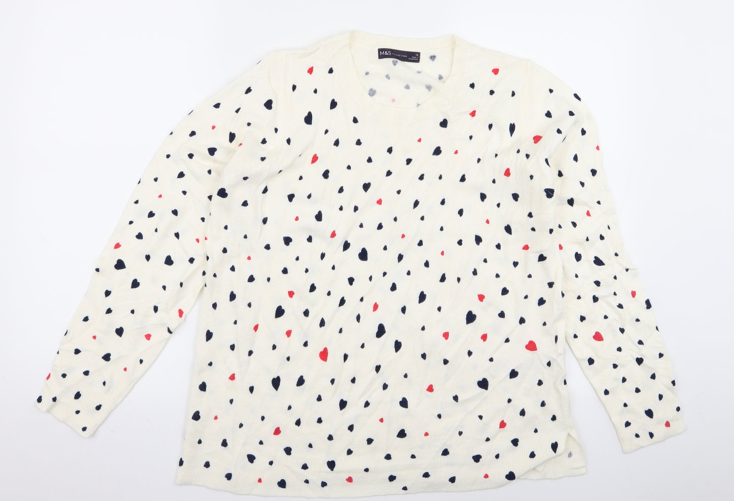 m&s Womens White Polka Dot  Pullover Jumper Size M