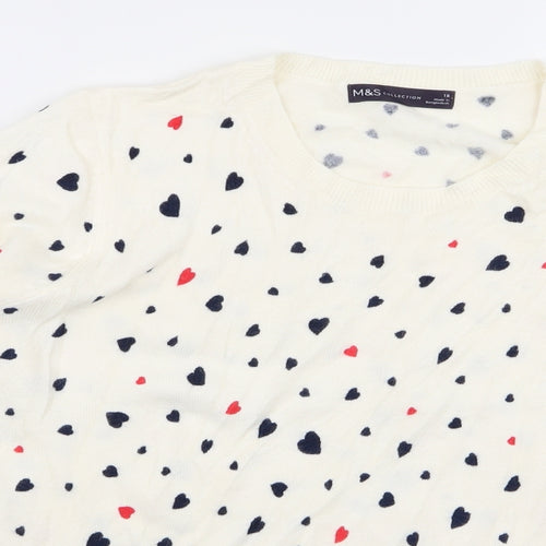 m&s Womens White Polka Dot  Pullover Jumper Size M