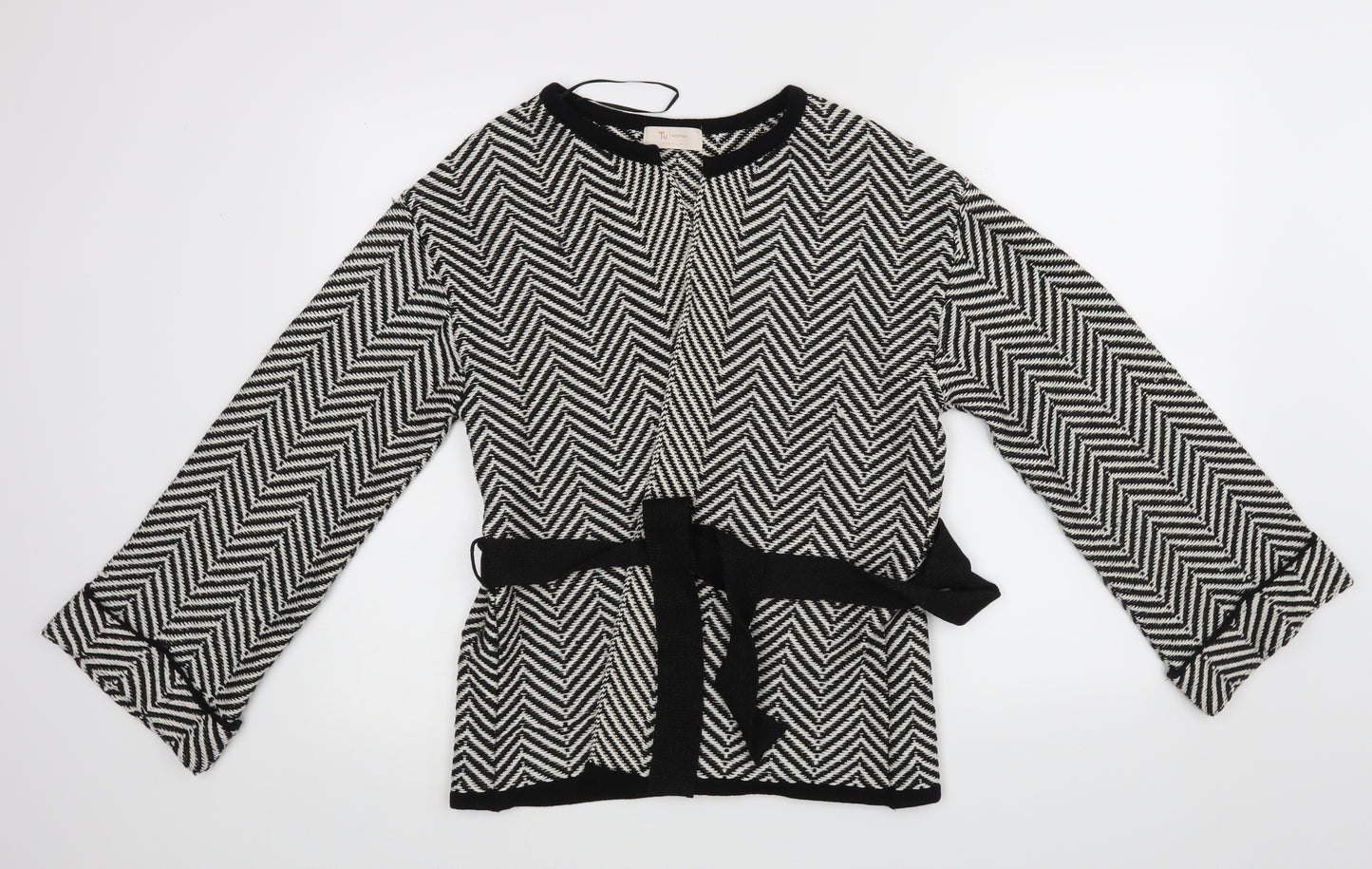TU Womens Black Geometric  Wrap Blouse Size 10