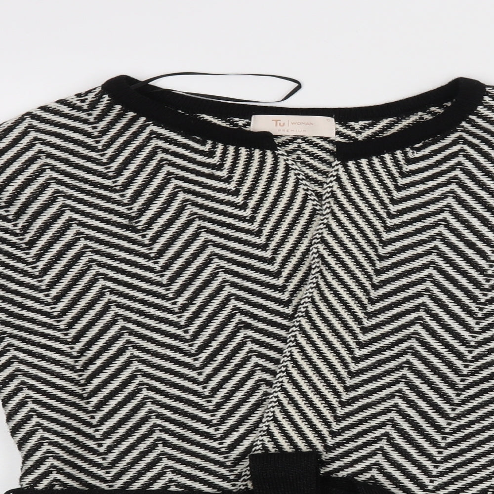 TU Womens Black Geometric  Wrap Blouse Size 10