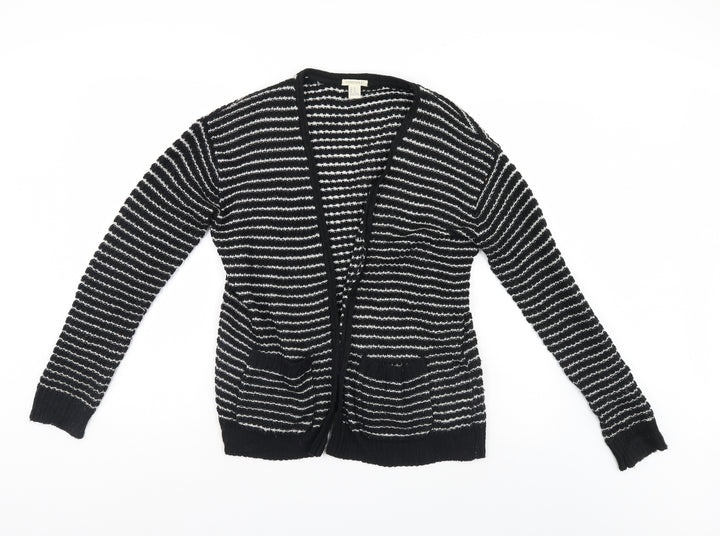 FOREVER 21 Womens Black Striped  Cardigan Jumper Size M