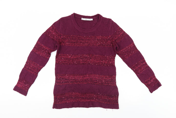 Isle Womens Purple Striped  Pullover Jumper Size 10