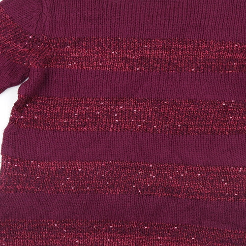 Isle Womens Purple Striped  Pullover Jumper Size 10