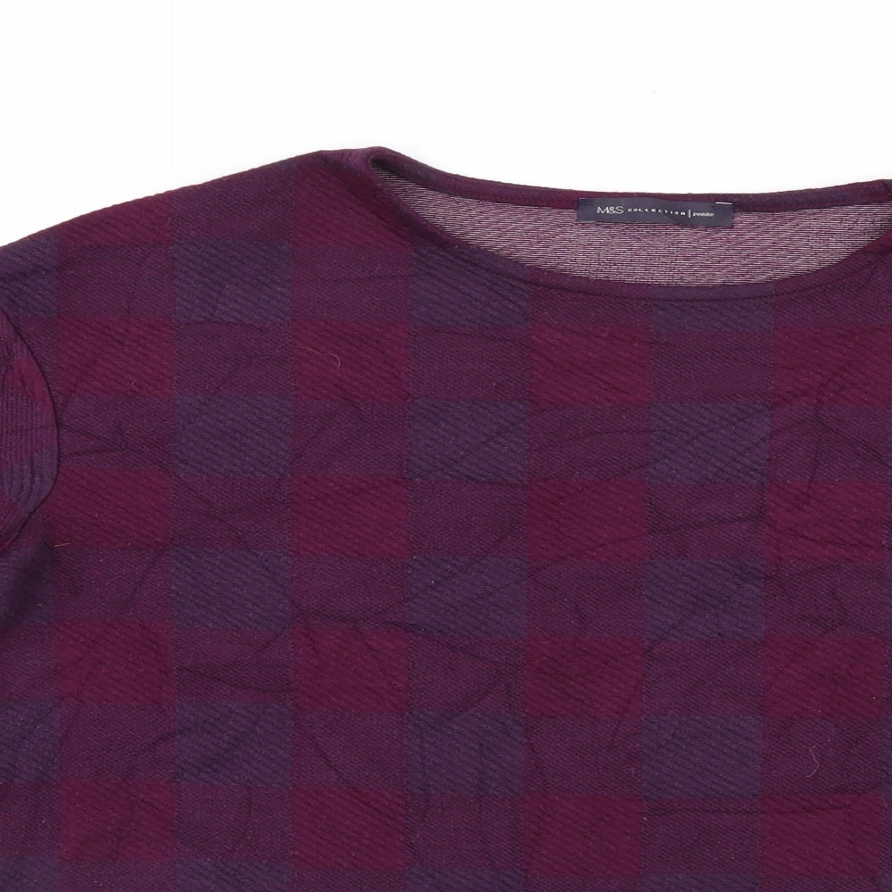M&S Womens Purple Check  Pullover Jumper Size 14