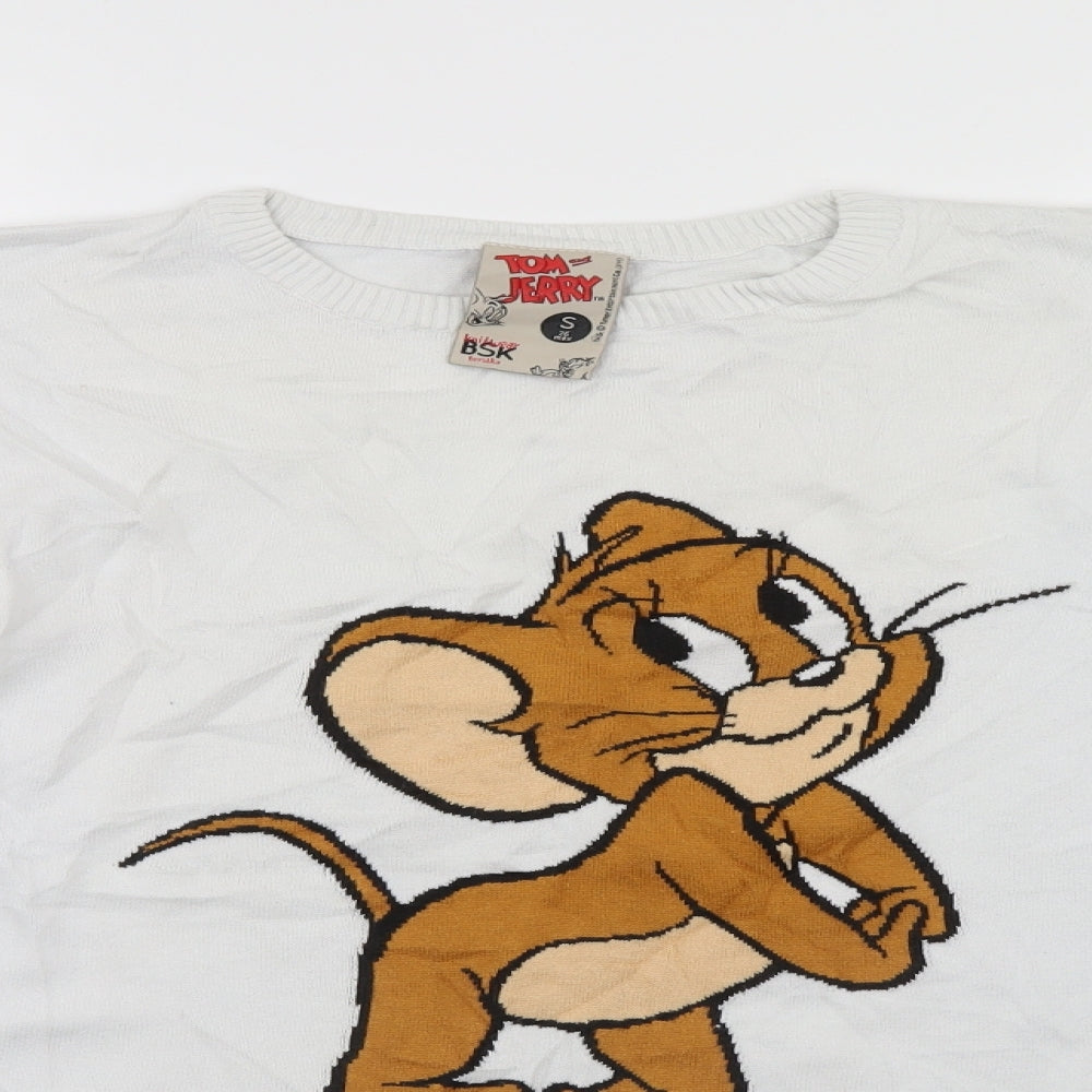Tom & Jerry Womens White   Henley Jumper Size S  - Tom & Jerry