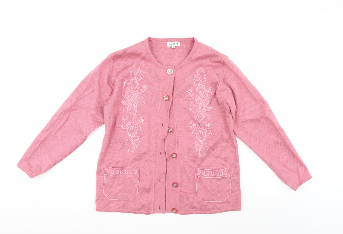Fay Louise Womens Pink Floral  Cardigan Jumper Size L