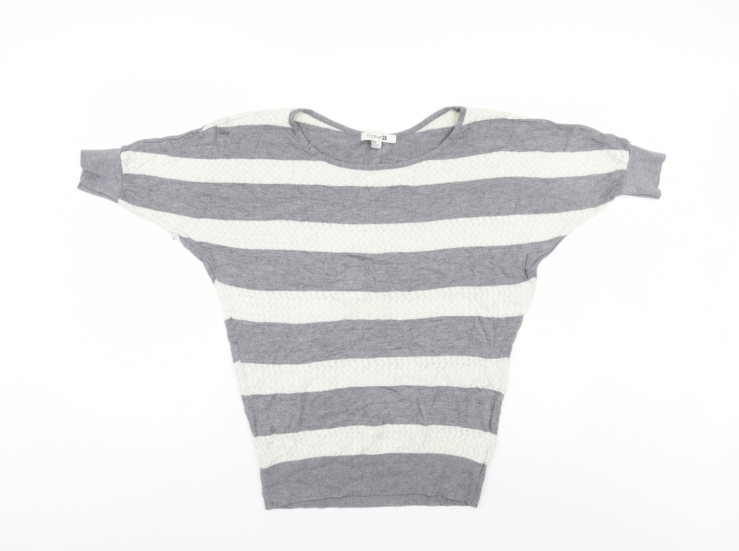 FOREVER 21 Womens Grey Striped  Pullover Jumper Size M  - Bat Wing