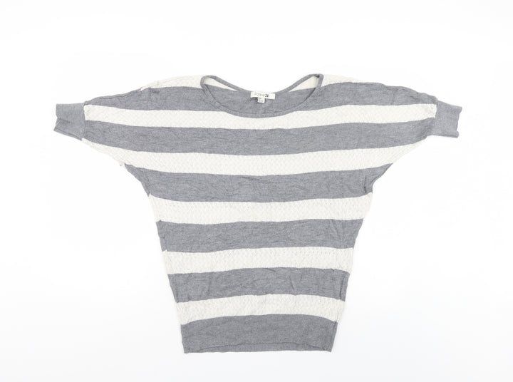 FOREVER 21 Womens Grey Striped  Pullover Jumper Size M  - Bat Wing