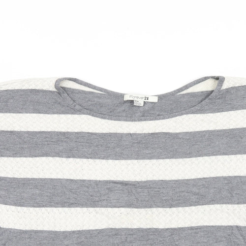 FOREVER 21 Womens Grey Striped  Pullover Jumper Size M  - Bat Wing