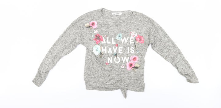 H&M Girls Grey Floral  Pullover Jumper Size 11-12 Years