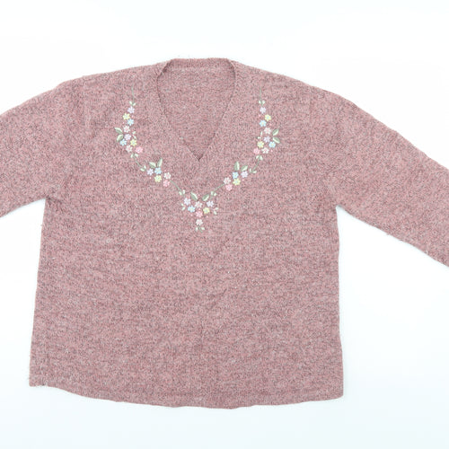 Preworn Womens Pink Floral  Pullover Jumper Size 14
