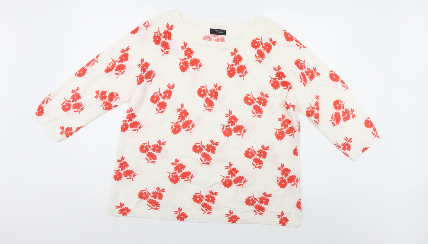 Papaya Womens White Floral  Pullover Jumper Size 20