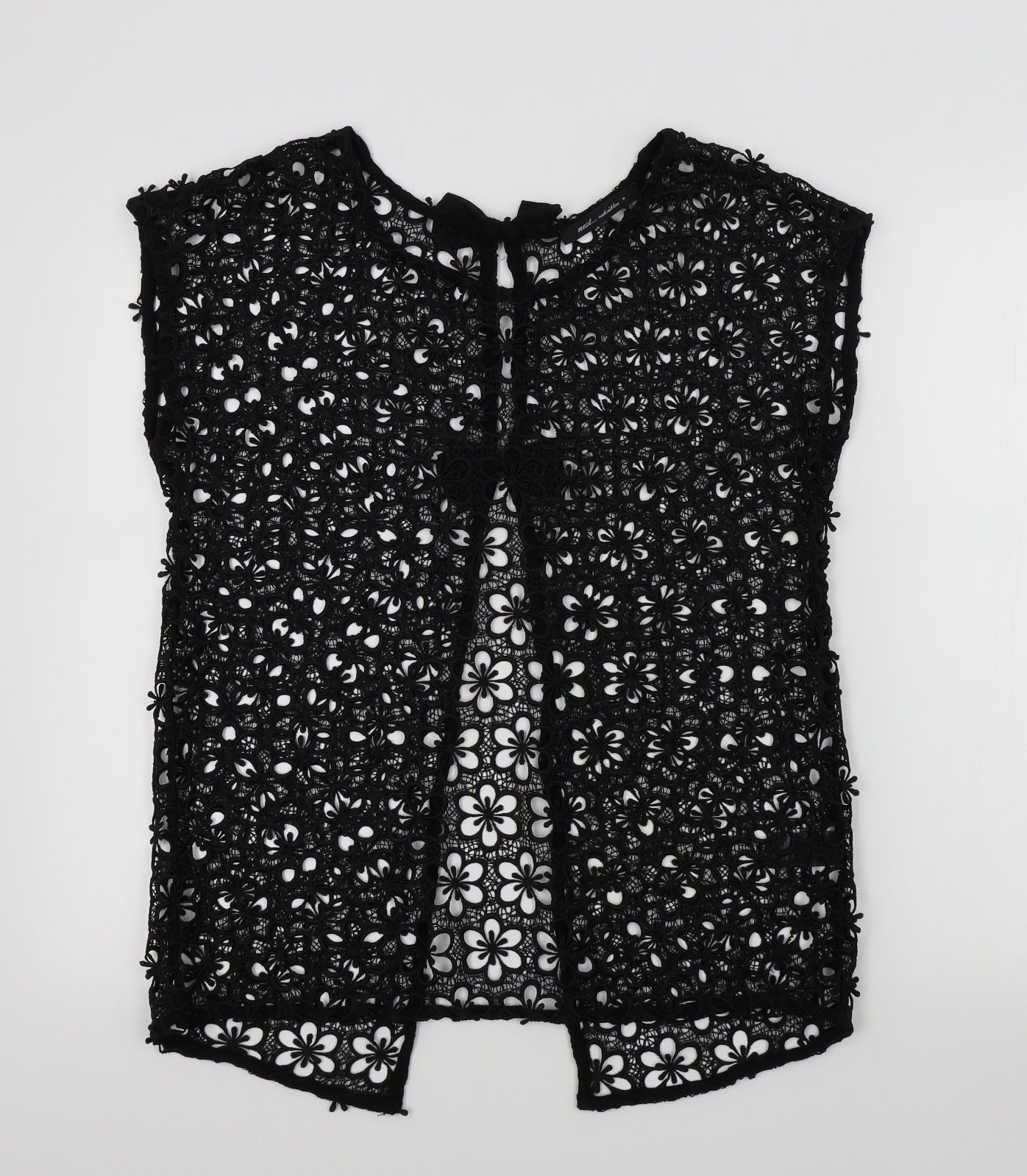 NEXT Womens Black  Crochet Tunic Button-Up Size 12  - two bows on the back