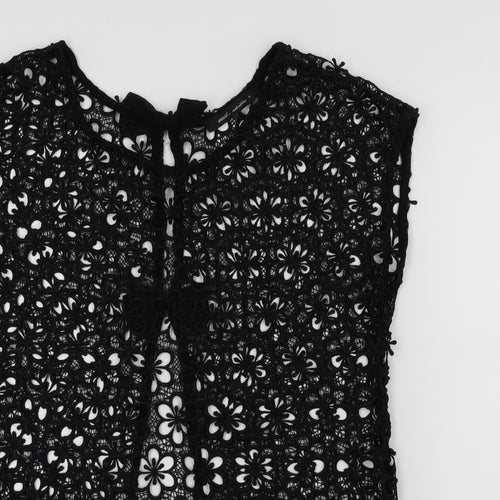 NEXT Womens Black  Crochet Tunic Button-Up Size 12  - two bows on the back