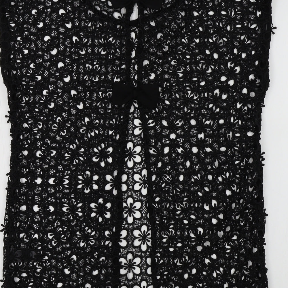 NEXT Womens Black  Crochet Tunic Button-Up Size 12  - two bows on the back