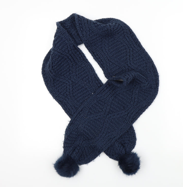 not known Unisex Black Knit Scarf - teal blue with pom poms