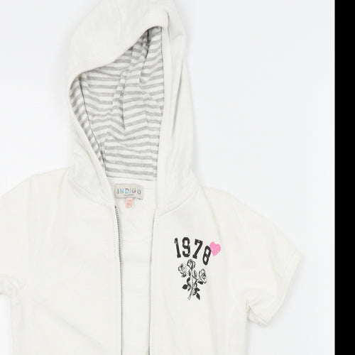 indego Girls White   Cardigan Hoodie Size 7-8 Years  - MOTIVE ON FRONT