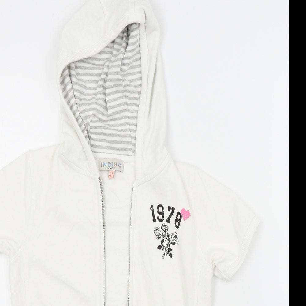 indego Girls White   Cardigan Hoodie Size 7-8 Years  - MOTIVE ON FRONT