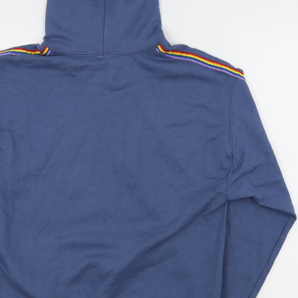 G&G Mens Blue   Pullover Hoodie Size M  - Front pocket Rainbow down sleeve