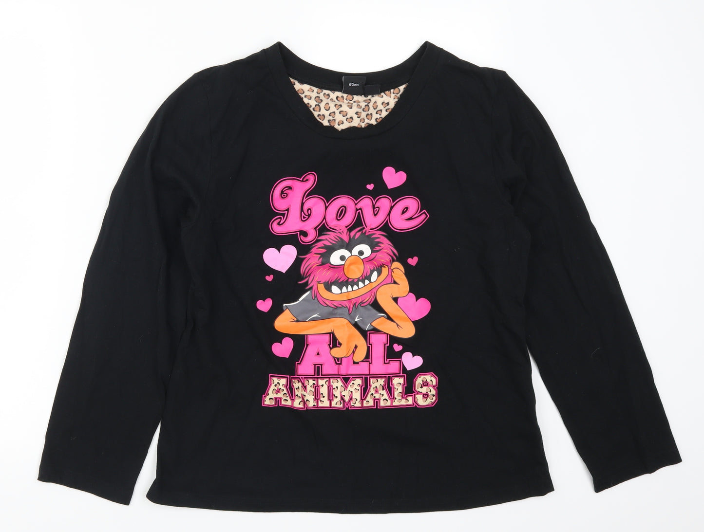 Primark Womens Black Solid  Top Pyjama Top Size 14  - Love All Animals