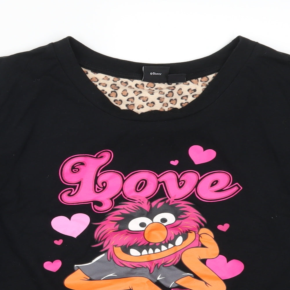 Primark Womens Black Solid  Top Pyjama Top Size 14  - Love All Animals