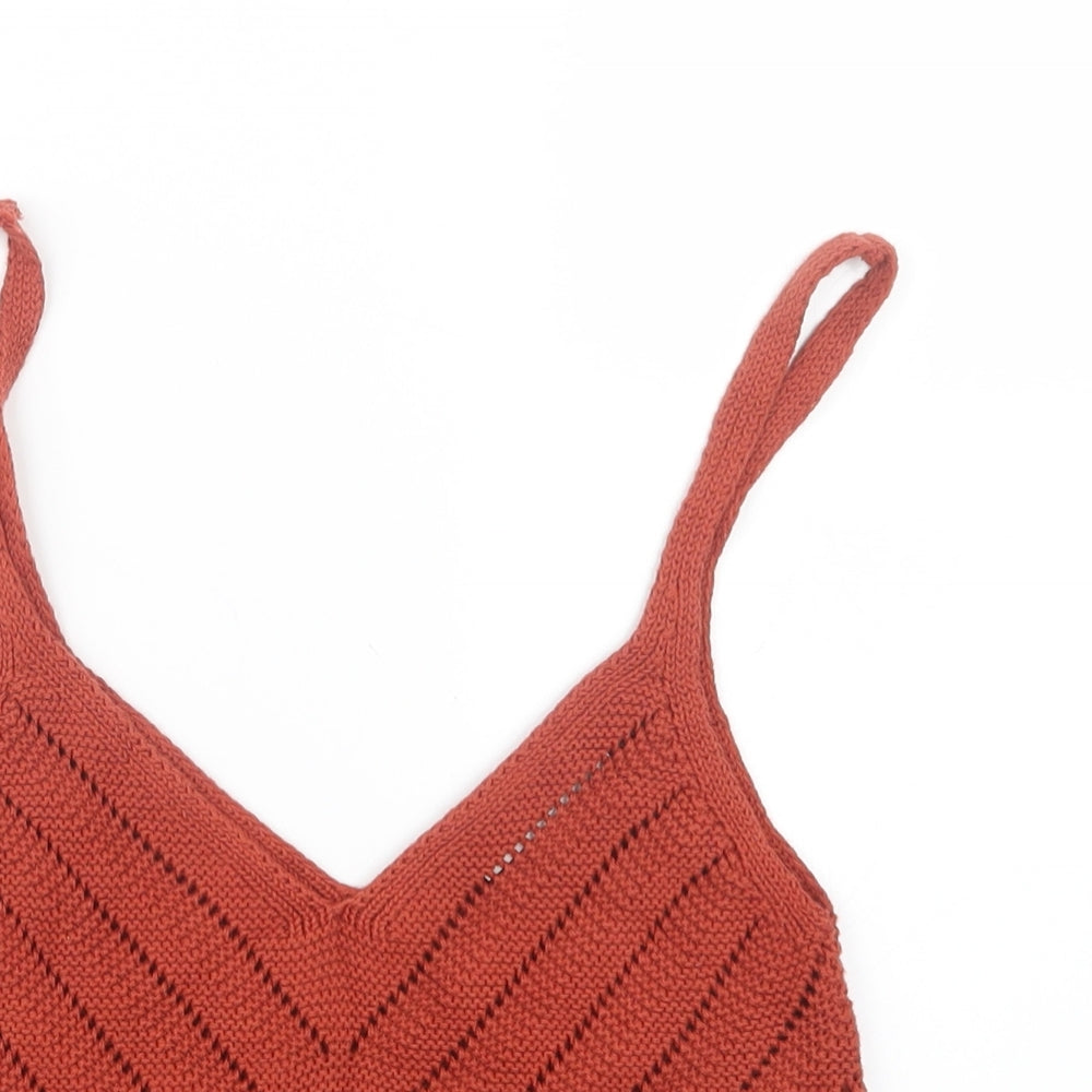 Stradivarius Womens Orange  Knit Cropped T-Shirt Size M