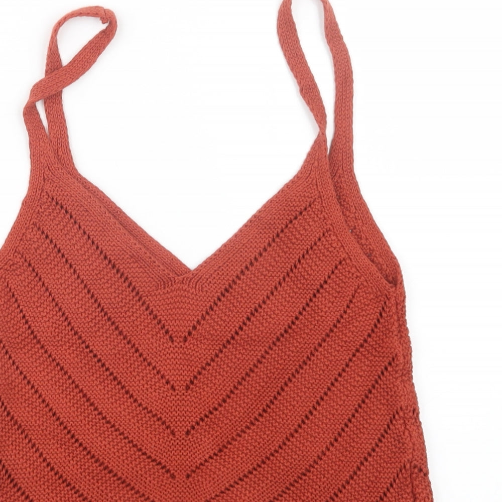 Stradivarius Womens Orange  Knit Cropped T-Shirt Size M