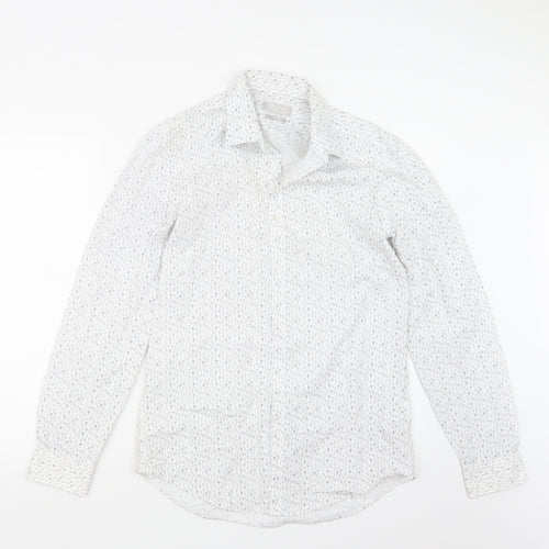 Red Herring Mens White Geometric   Button-Up Size 15