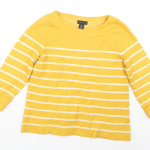 Adrienne Vittadini Womens Yellow Striped  Pullover Jumper Size M
