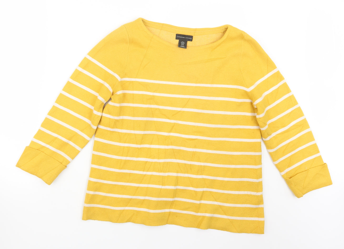 Adrienne Vittadini Womens Yellow Striped  Pullover Jumper Size M
