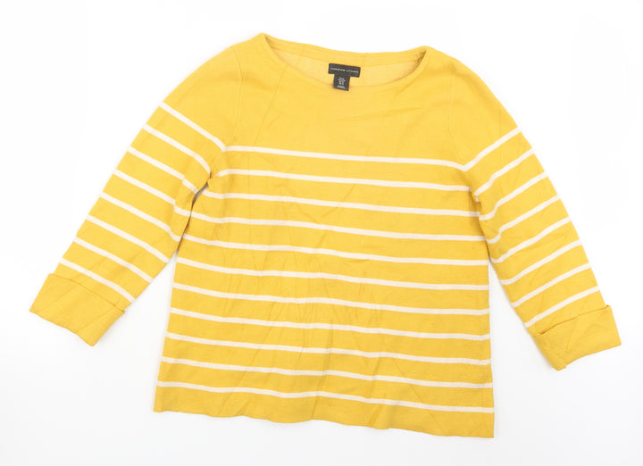 Adrienne Vittadini Womens Yellow Striped  Pullover Jumper Size M