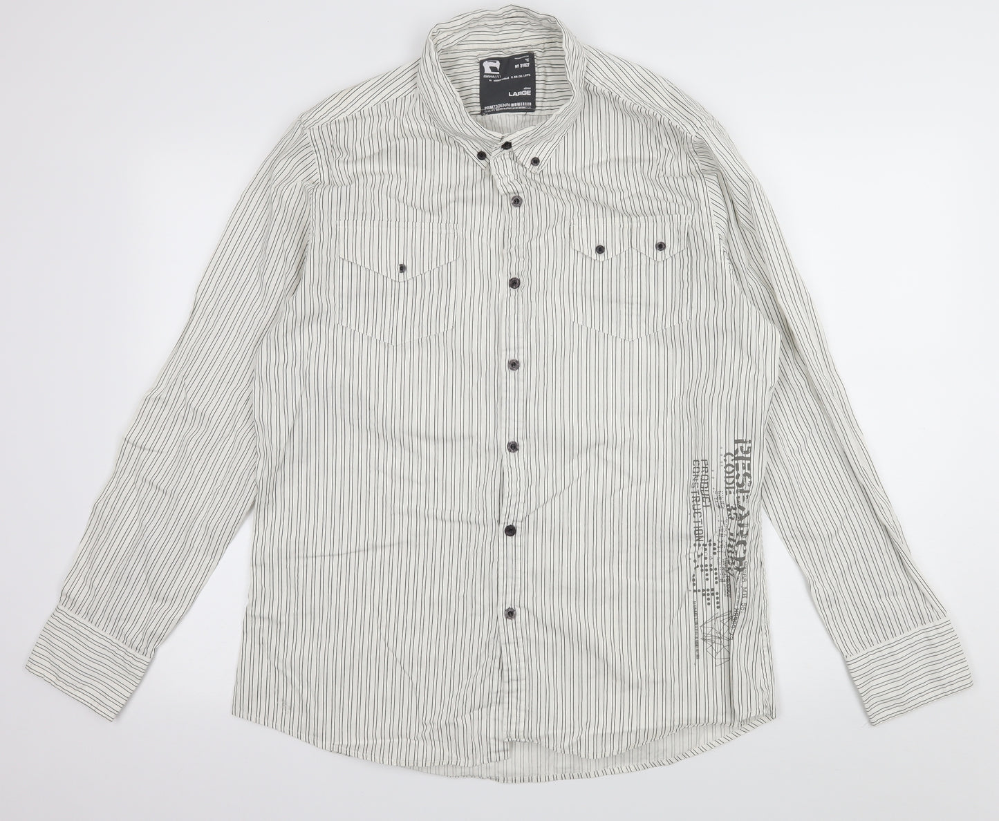 District Mens White Striped   Button-Up Size L