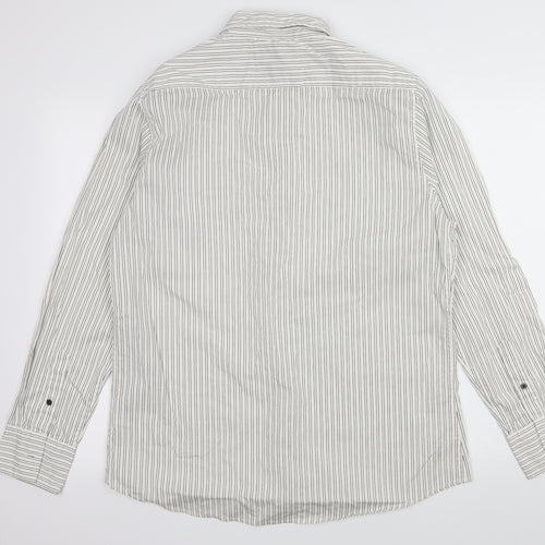 District Mens White Striped   Button-Up Size L