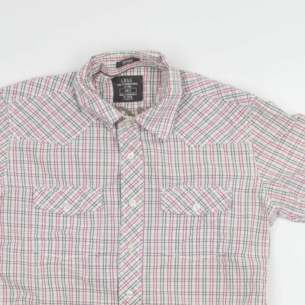 H&M Mens White Striped   Button-Up Size L