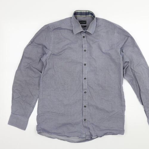 Bruun & Stengade Mens Blue Check   Button-Up Size 15