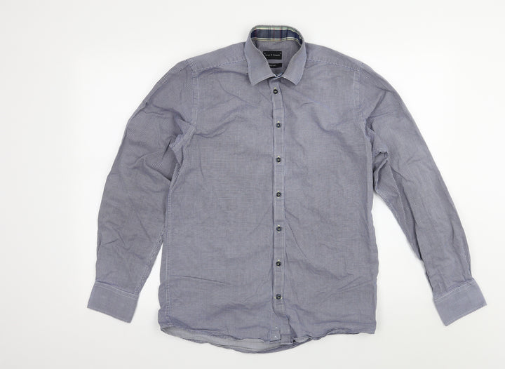 Bruun & Stengade Mens Blue Check   Button-Up Size 15