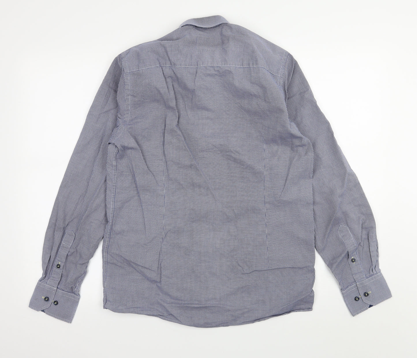 Bruun & Stengade Mens Blue Check   Button-Up Size 15