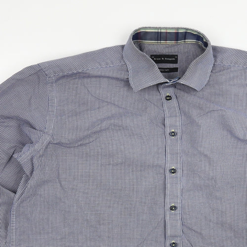 Bruun & Stengade Mens Blue Check   Button-Up Size 15