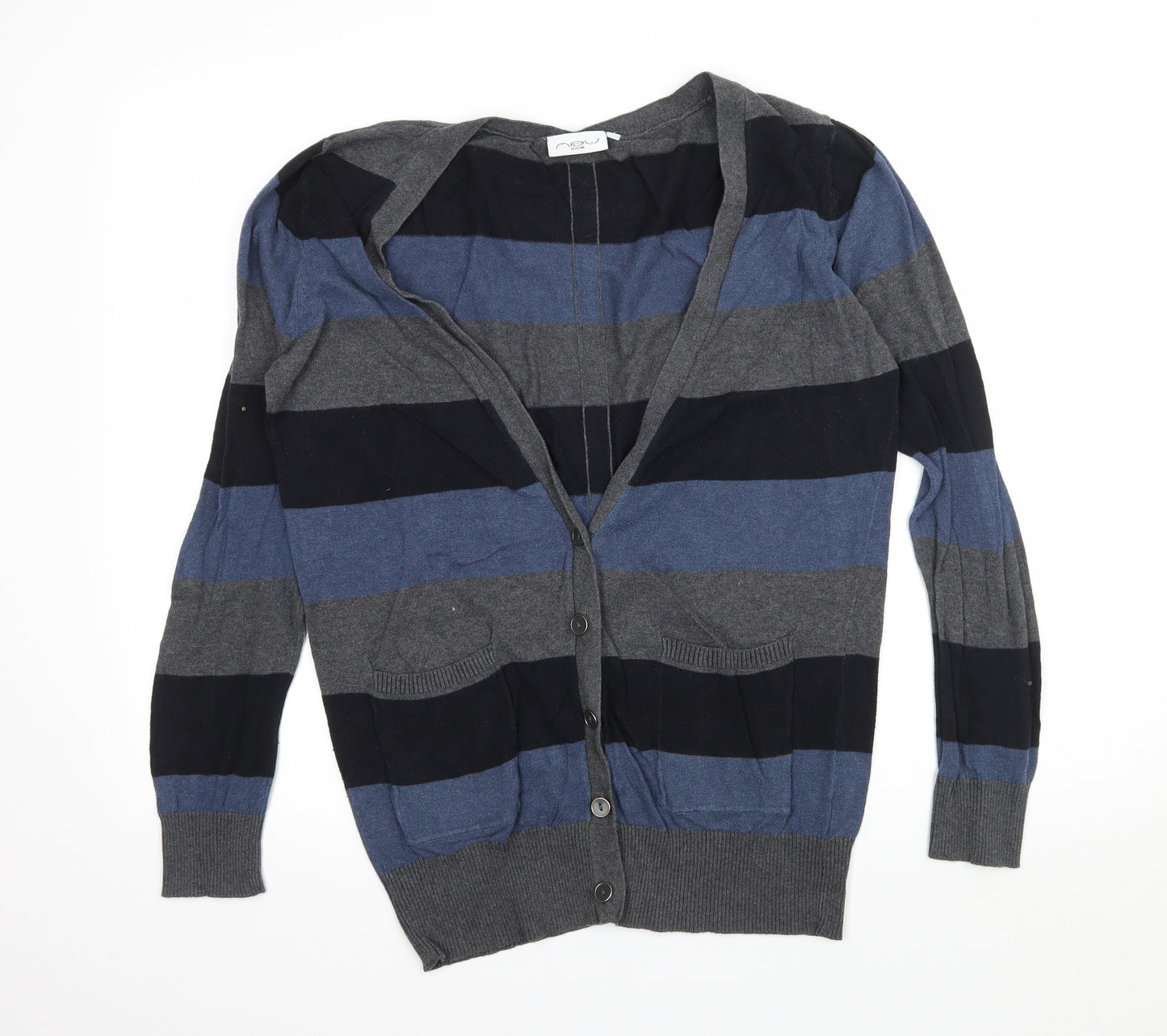 New Look Womens Multicoloured Striped Knit Cardigan Jumper Size 16